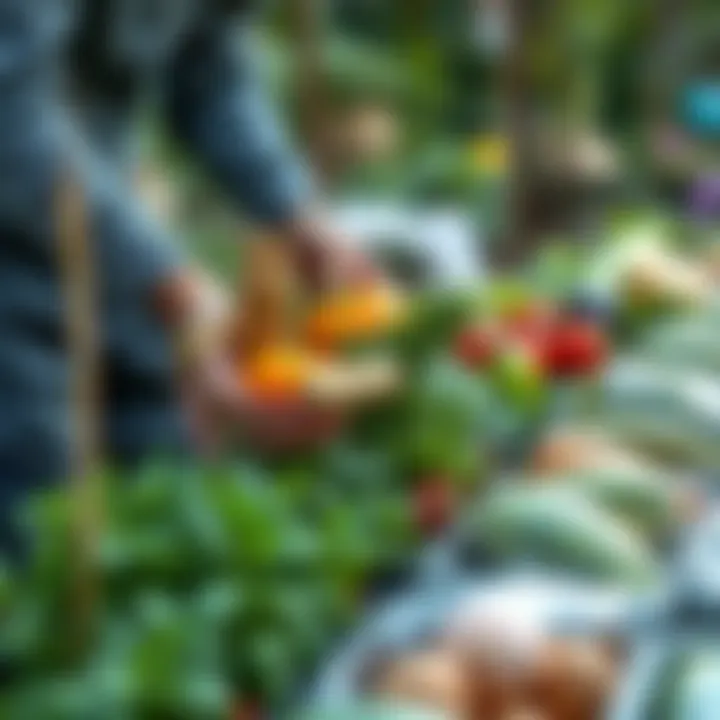 A person gathering fresh vegetables and herbs from a garden to use in cooking games