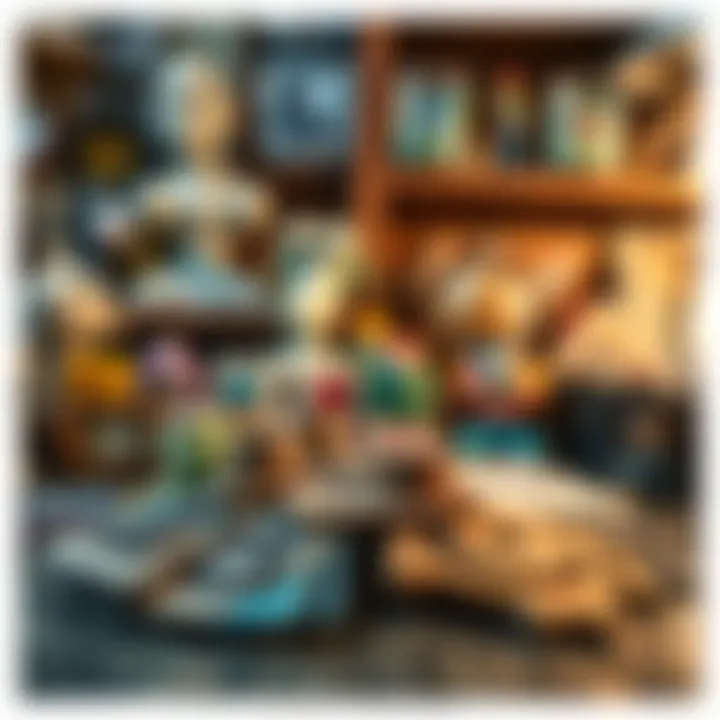 Collection of collectible items A variety of collectible items displayed, including coins, stamps, and vintage toys on a table.