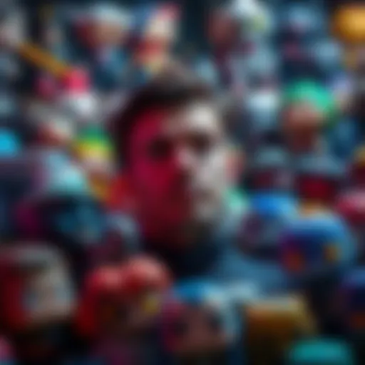 A person surrounded by various Funko Pop figures, looking contemplative and uncertain about their collection decision after receiving negative feedback.