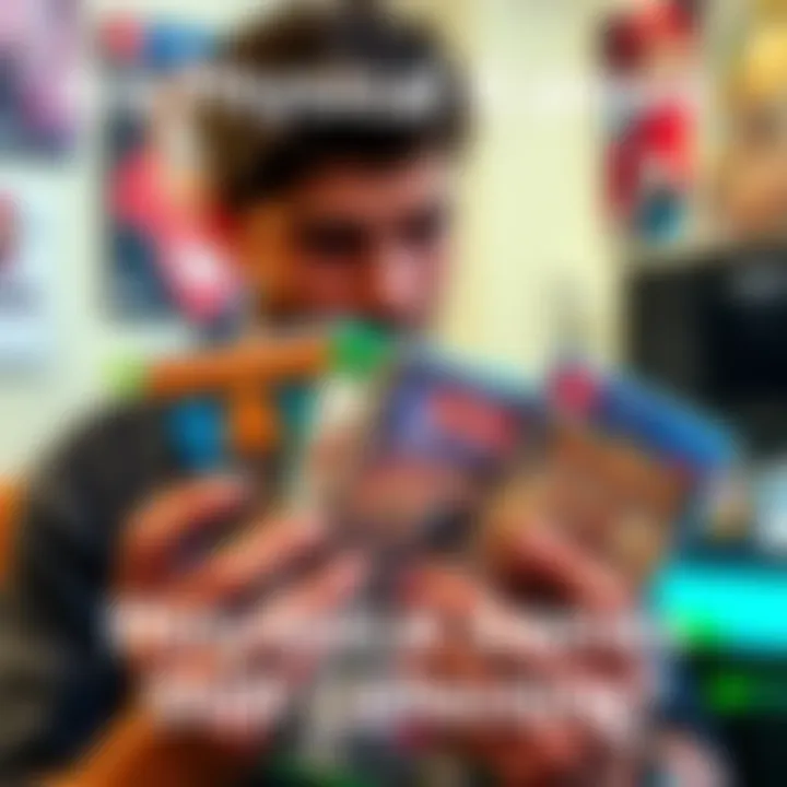 A person examining and holding a few physical game boxes, showcasing a mix of genres and styles, representing the value of collecting games in a digital age.
