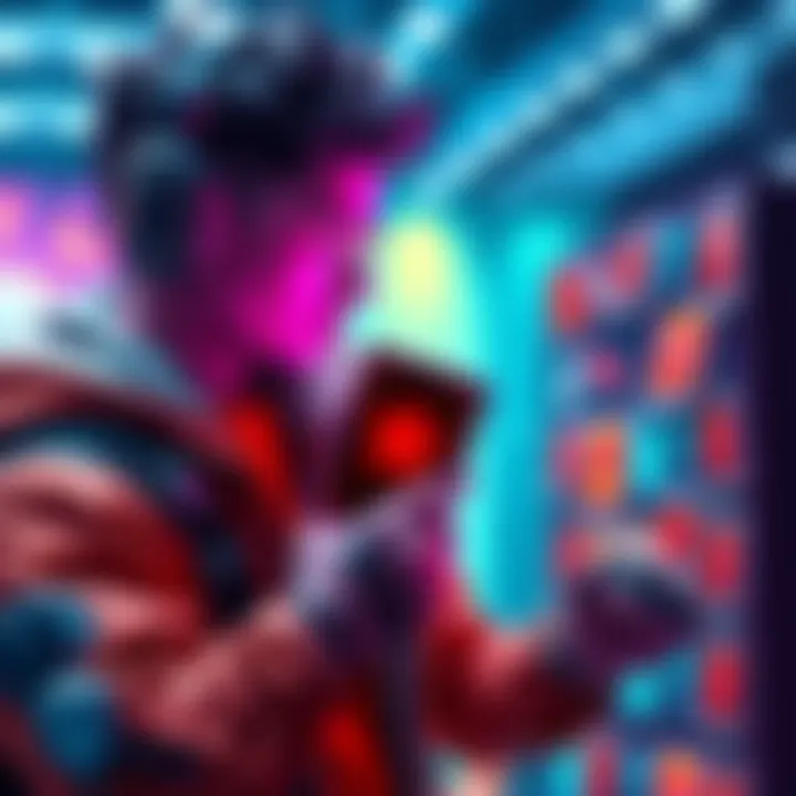 A player evaluates an all-red sticker design with blue accents for their build, considering options for legendary runs.