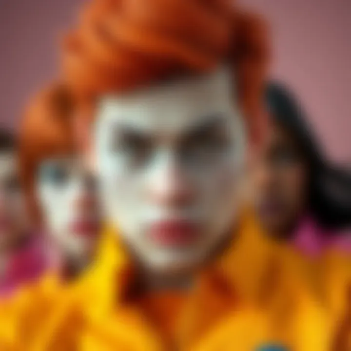 A bold character with fire engine red hair clashes with pastel accents, showcasing the controversy over new super styles.