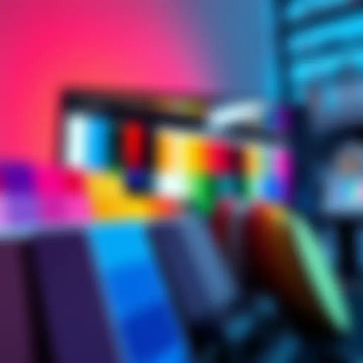 A computer screen displaying various vibrant color palettes with swatches arranged neatly