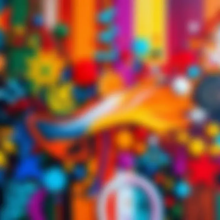 A vibrant abstract painting filled with various shapes and colors that inspire creativity.