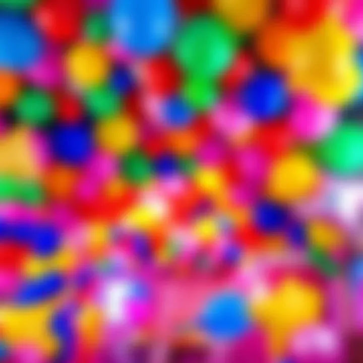 Colorful Balloon Decor for Parties A vibrant display of balloon decorations at a party featuring various shapes and colors, creating a festive atmosphere.