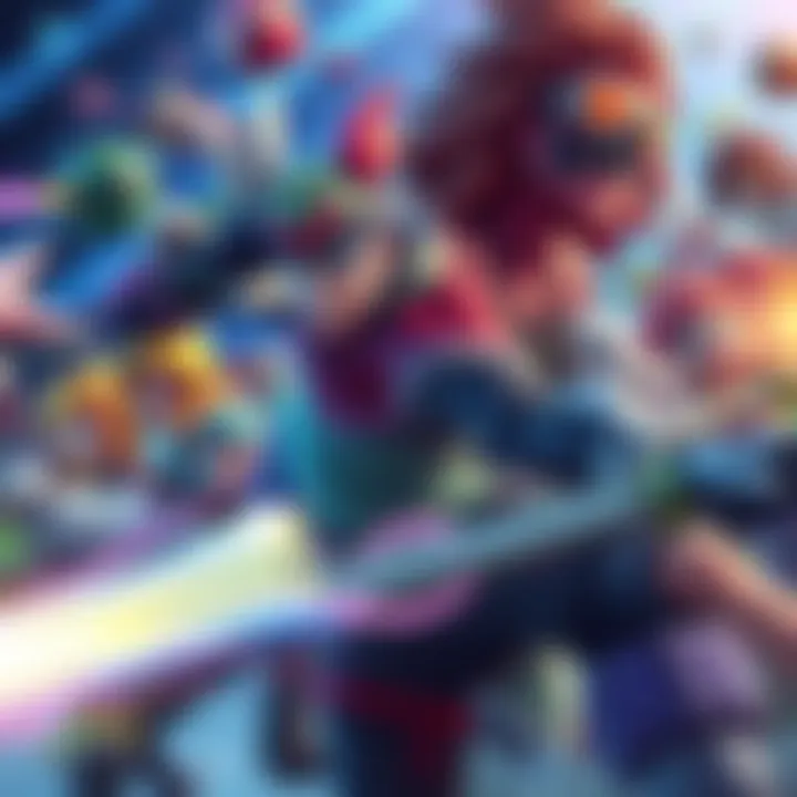 A group of diverse humanoid characters from various games, showcasing their unique abilities and styles in a vibrant setting.