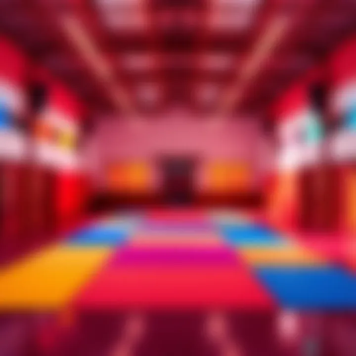 Colorful dojo floor A dojo with customizable floor colors, showcasing vibrant hues that enhance the training environment.