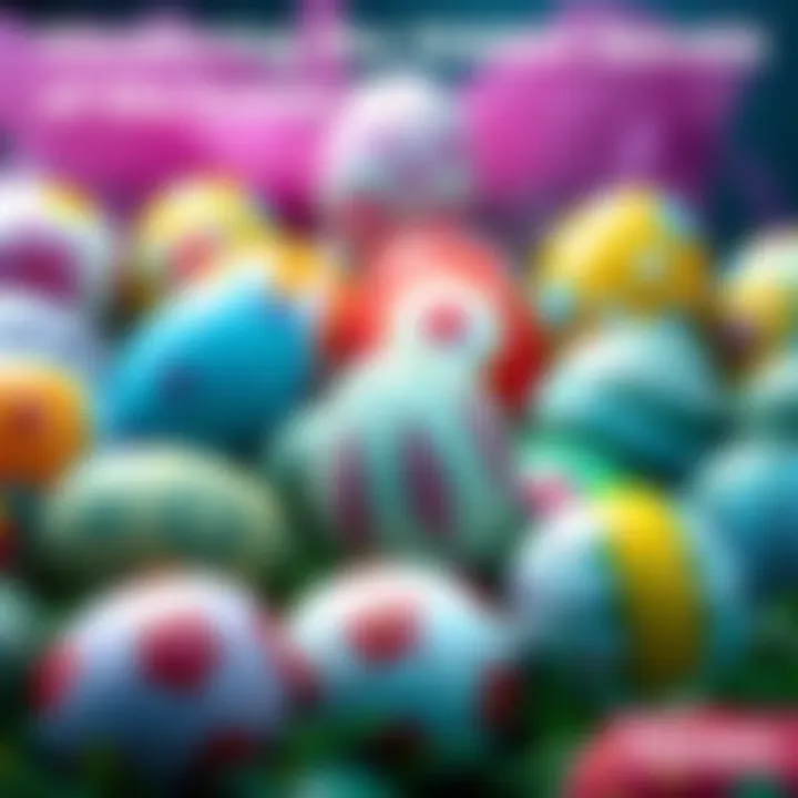 A collection of brightly painted Easter eggs arranged in a playful display, showcasing various designs and patterns, symbolizing hidden surprises in media.