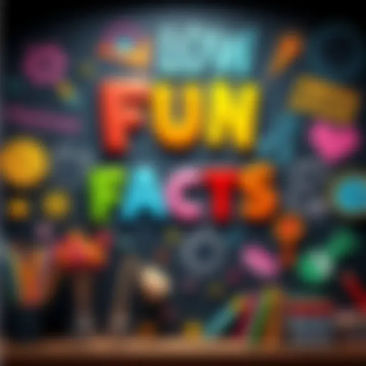 Colorful fun facts display A vibrant assortment of fun facts displayed on a chalkboard, engaging viewers with bright colors and playful designs.