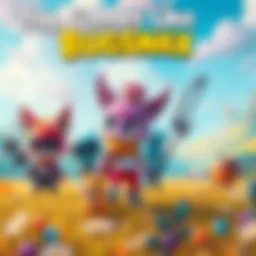 A group of whimsical characters exploring a bright, colorful world filled with engaging quests and fun elements