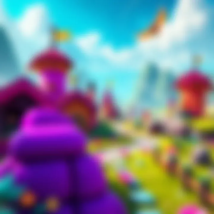 A vibrant game world filled with cheerful characters and colorful landscapes, showcasing a fun and easy gameplay experience.