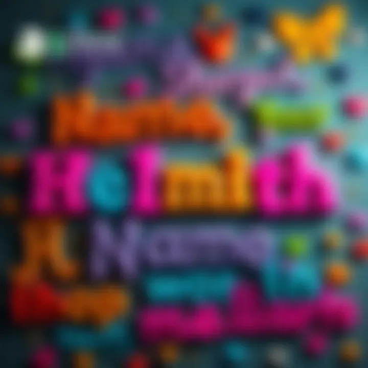 Colorful Helmith Names A vibrant display of unique helmith names written in creative fonts, set against a fun background, highlighting the playful nature of naming helmiths.