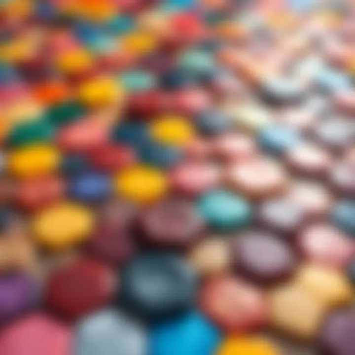 Colorful hex tiles on a game board A game board filled with various colorful hexagonal tiles, showing their evolution and use in gameplay.