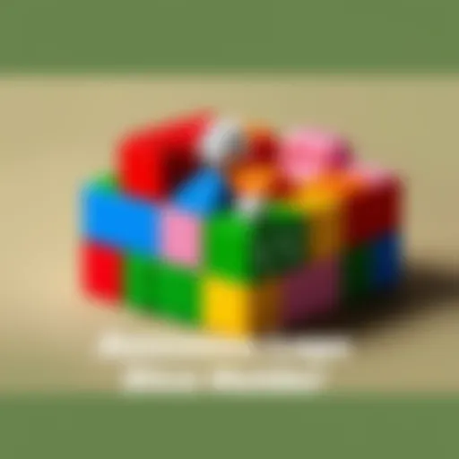 A colorful Lego mimic dice holder featuring vibrant blocks arranged in a fun shape, ready to hold dice.