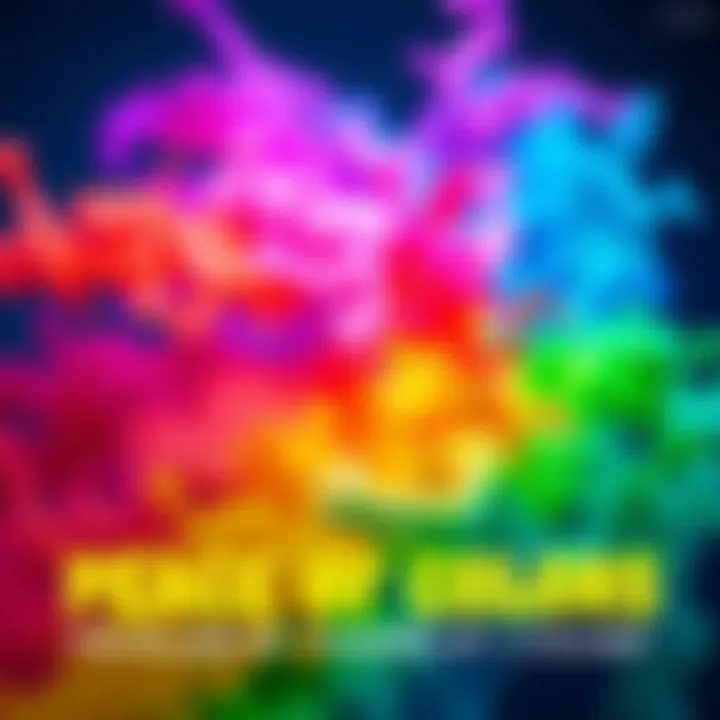 Colorful abstract representation of peace and freedom An artistic display of vibrant colors symbolizing peace and freedom, with a character figure resembling Markus in a thoughtful pose