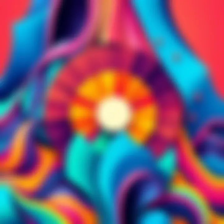 A vibrant illustration showcasing various color schemes and design rules in prime designs, featuring contrasting colors and patterns that symbolize identity and aesthetics.
