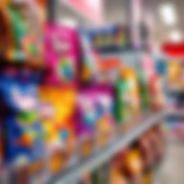 A variety of Snap Packs displayed on a store shelf, showcasing their colorful packaging and unique designs.