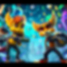 A vibrant scene with various cartoon-like video game characters in action, representing fun gameplay and imaginative worlds.