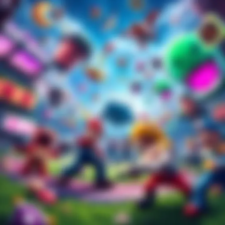 A vibrant scene showcasing various video game characters and environments with unique designs