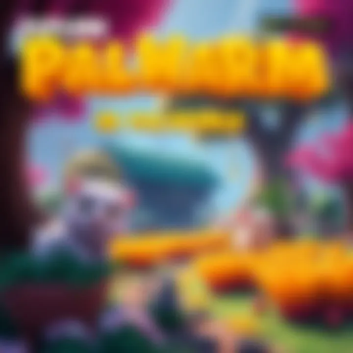 A vibrant scene from Palworld: Palfarm showing players farming, building, and exploring with unique pals in a lush environment.