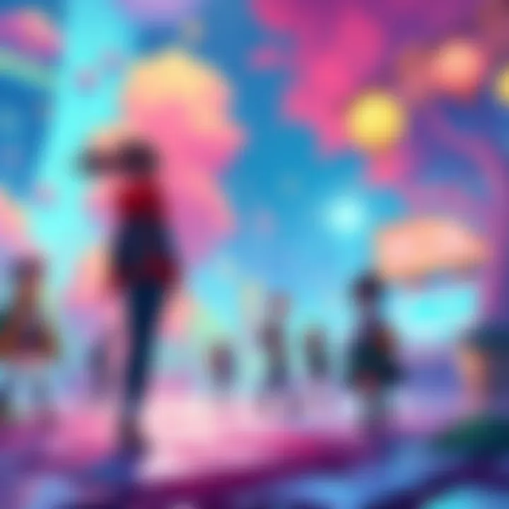 A vibrant scene from an anime adventure game with characters interacting in a bright, detailed world.