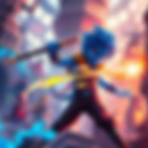 A vibrant blue character engaging in melee combat in a fantasy world, using magic to chase after their Bro.