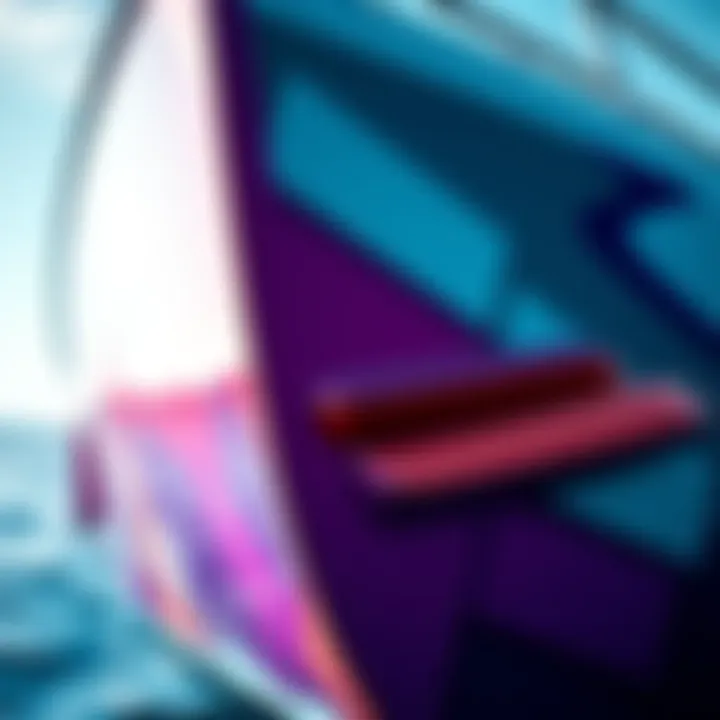 A close-up view of a boat hull showcasing various color samples for marine design.