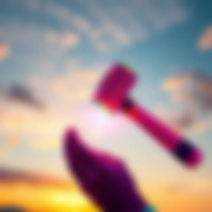 A vibrant bonker crafted with a rompo hammer, showing a range of bright colors against a backdrop of a sunrise sky.