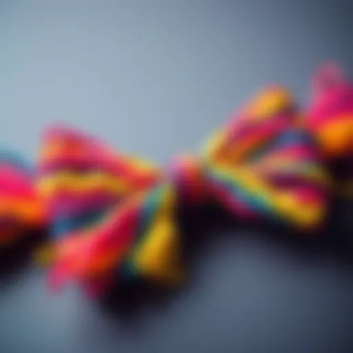A vibrant bow skin made with various colored floss, showcasing creative patterns and textures.