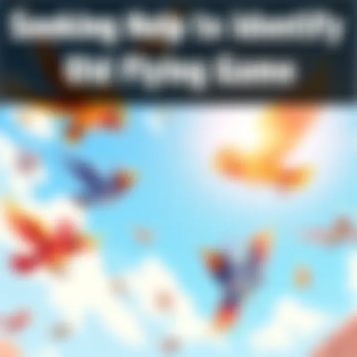 A vibrant scene with cartoon birds soaring through a bright sky in a 2D side-scrolling game style. Each bird displays unique colors and designs, showcasing their playful nature.