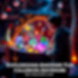 A person looks around a vibrant cauldron filled with magical items and surprises, searching for a way out.