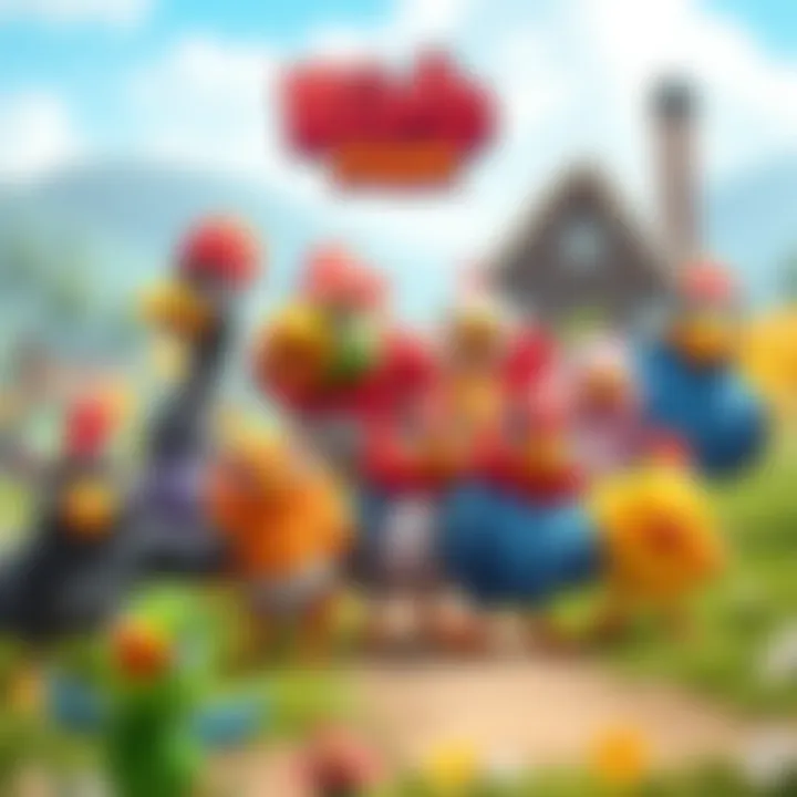 Various cute bird characters from the game Birb Farm, showcasing their unique designs and expressions, set against a vibrant farm background.