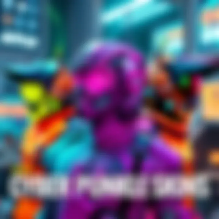 Colorful Cyberpunk Skins Various vibrant cyberpunk skins showcased with futuristic designs in a gaming setting