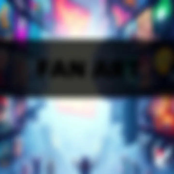 A gallery display of various fan art pieces showcasing different characters and styles from popular culture.