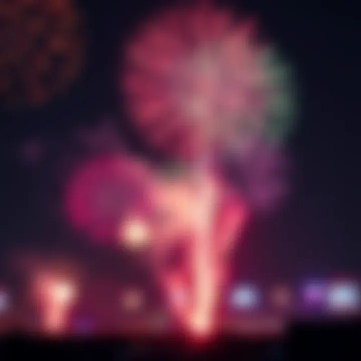 Colorful Fireworks in Video Games A vibrant display of fireworks lighting up the night sky in a video game scene, showcasing various colors and patterns.