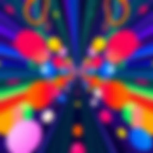 A vibrant and colorful piece of art designed for wallpaper by artist odd_sky475, showcasing playful shapes and bright colors.