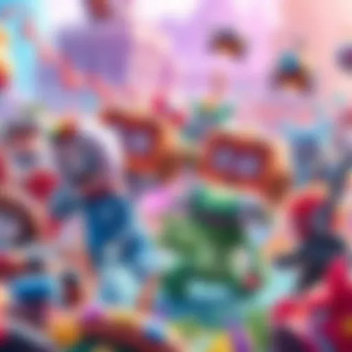 Various game characters from short games in a bright and artistic environment