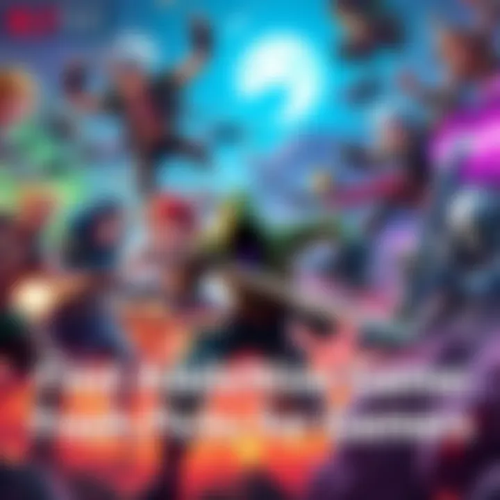 Various game characters from MMORPGs and action games battling in a vibrant scene