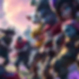 Colorful game characters in adventure setting A group of diverse video game characters exploring a vibrant fantasy world, showcasing teamwork and adventure without horror or gore elements.