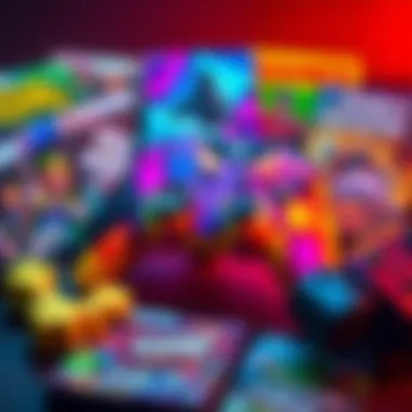 Colorful gaming controller A vibrant gaming controller surrounded by popular game titles on a table