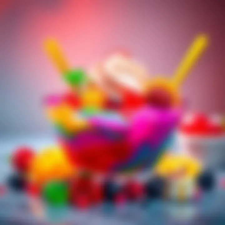 A vibrant bowl of GIANT Jelly featuring various bold flavors and textures, surrounded by dessert decorations.