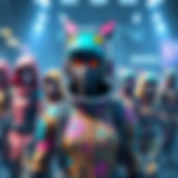 A variety of vibrant in-game skins displayed on a character, showcasing their unique designs and styles.
