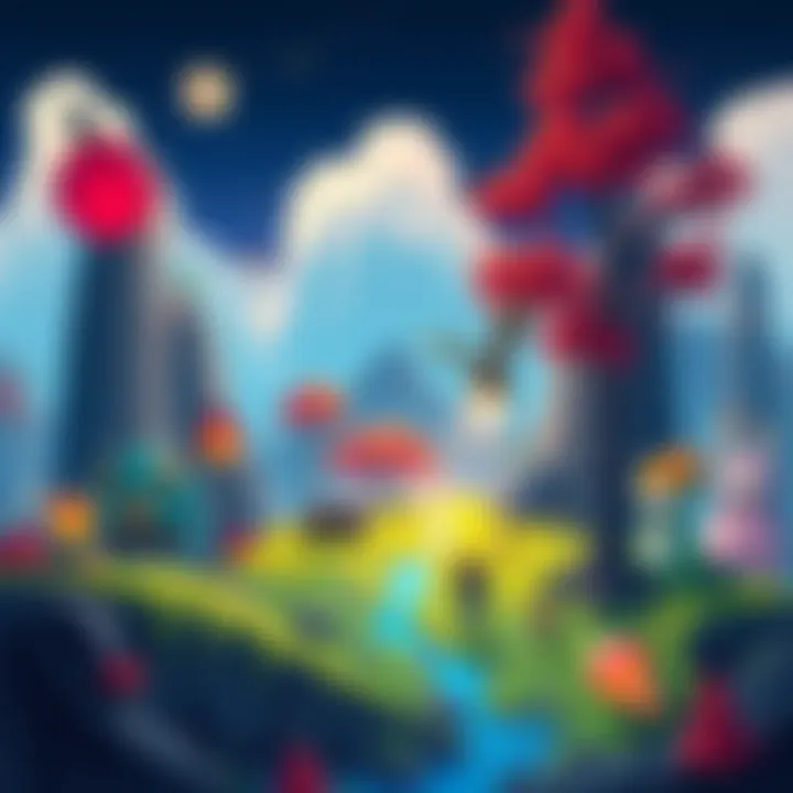 Colorful indie game art style A vibrant, pixelated landscape showcasing characters and elements from various indie games on Steam. The scene highlights different art styles and unique character designs.