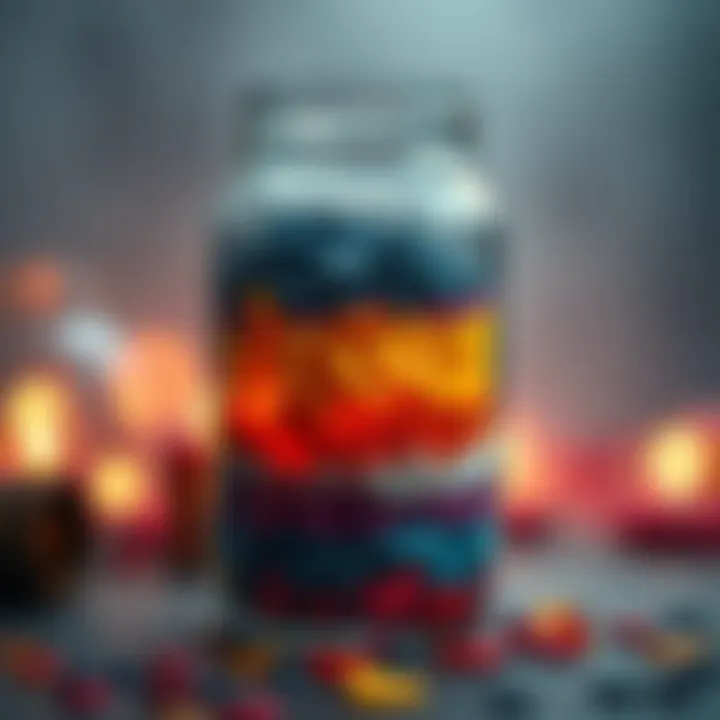 A close-up of a glass jar filled with colorful layers representing different memories and emotions