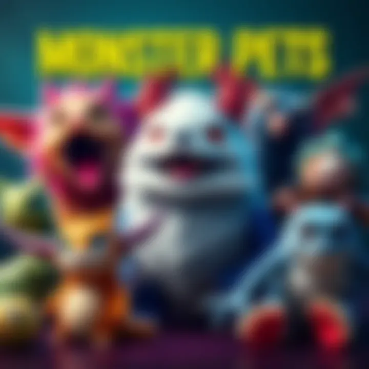 Colorful Monster Pets A collection of imaginative monster pets including a Dodogama and other fantastical creatures, showcasing their unique characteristics and playful nature.