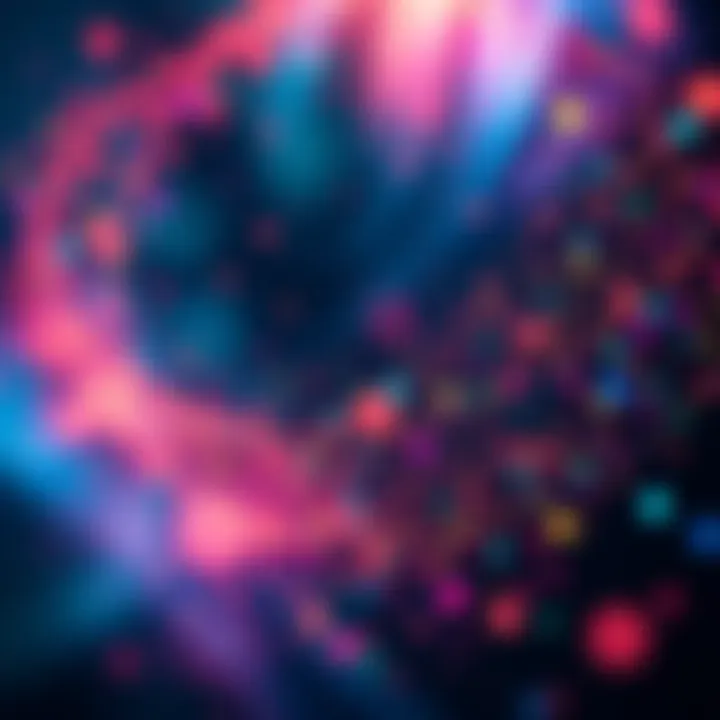 A vibrant display of colorful particles swirling and forming patterns in the air, showcasing nature's beauty.