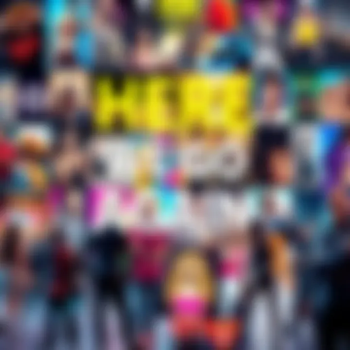 A vibrant collage showcasing the latest trends in pop culture, featuring music, movies, and fashion highlights.