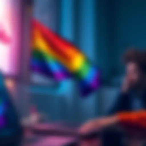 A vibrant rainbow flag waving proudly in an online setting, symbolizing love and inclusivity for the LGBTQ+ community.