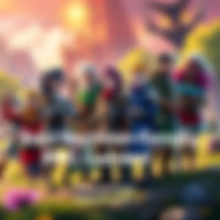 Colorful RPG Game Characters A group of friendly RPG characters standing together in a vibrant fantasy landscape, showcasing a mix of warriors, mages, and archers, inviting new players to join the adventure.