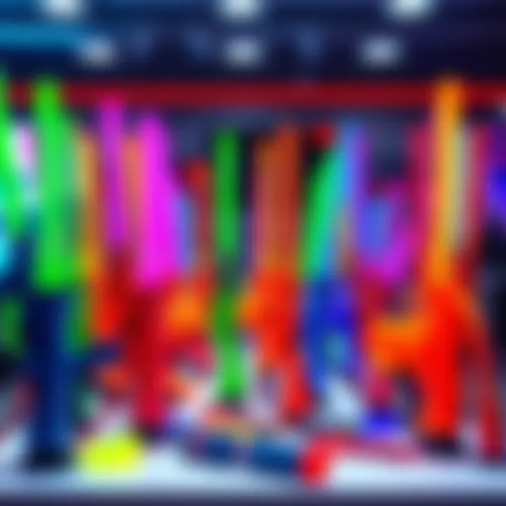 A collection of vibrant siphon blasters arranged on a display table, attracting collectors and enthusiasts.